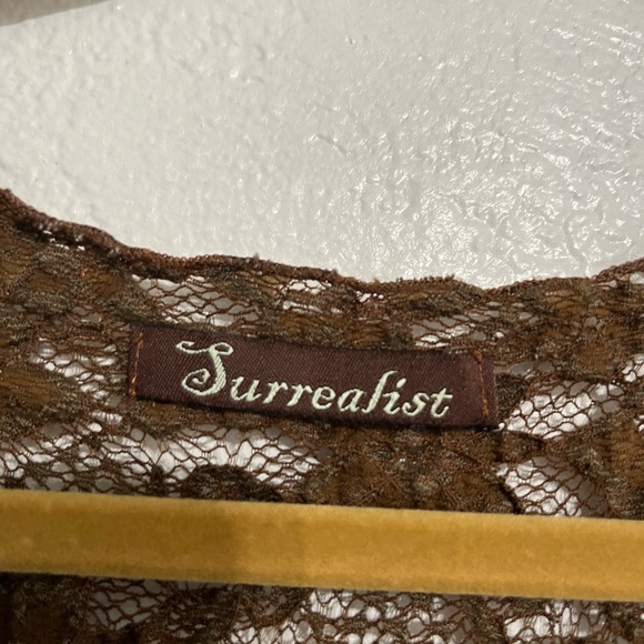 Fairy Core Top brown Sheer All over Lace Detail Size S/M Long Sleeve Y2K witchy - Picture 2 of 14